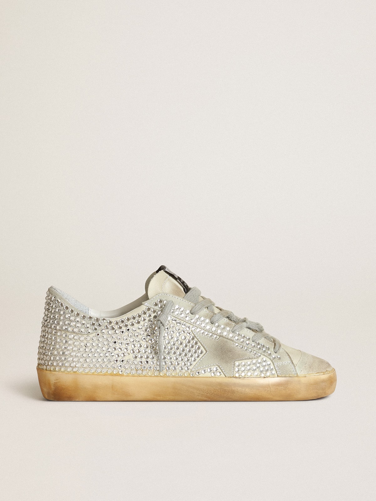 Golden Goose Super-Star Donna in Nabuk Bianco Vissuto e Cristalli Swarovski