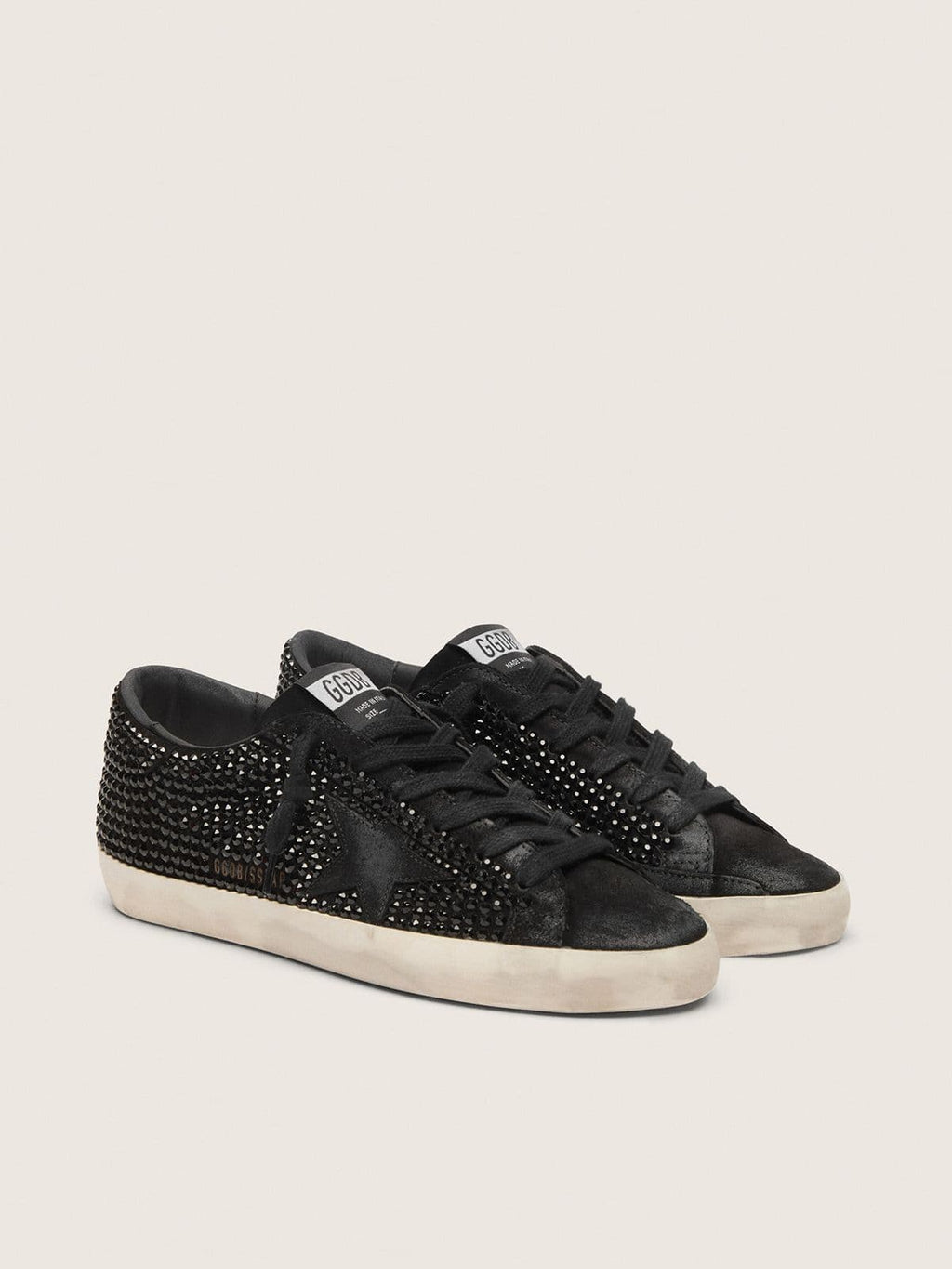 Golden Goose Super-Star in Suede Nero con Cristalli Swarovski e Stella in Suede Nero