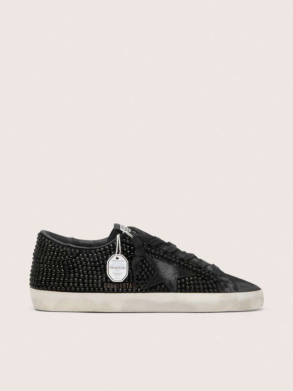 Golden Goose Super-Star in Suede Nero con Cristalli Swarovski e Stella in Suede Nero