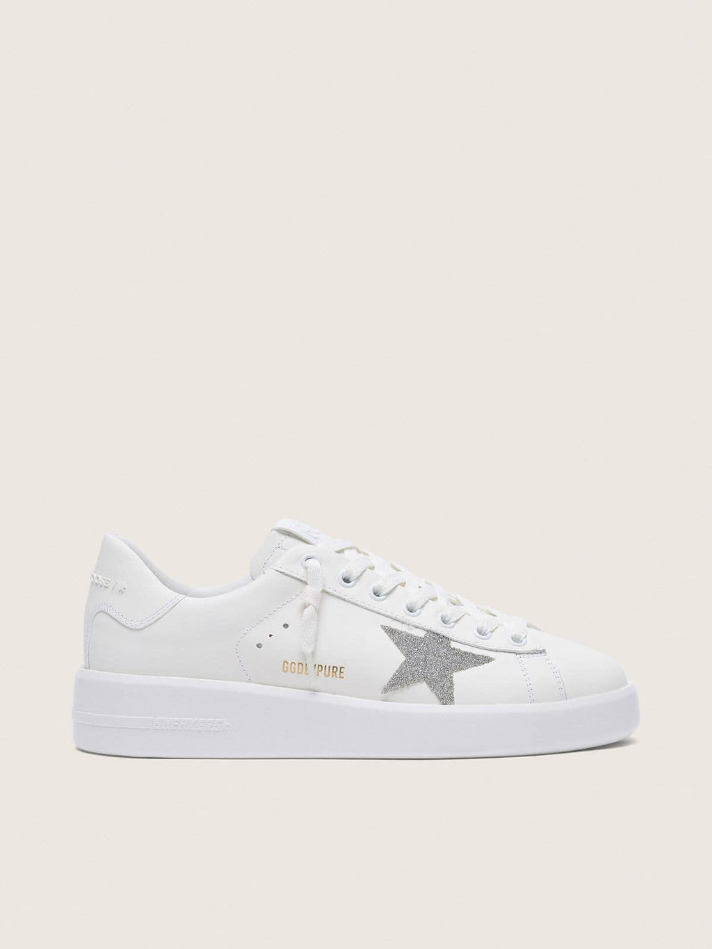 Golden Goose Purestar Donna in Pelle Bianca con Stella in Cristalli Swarovski Argento