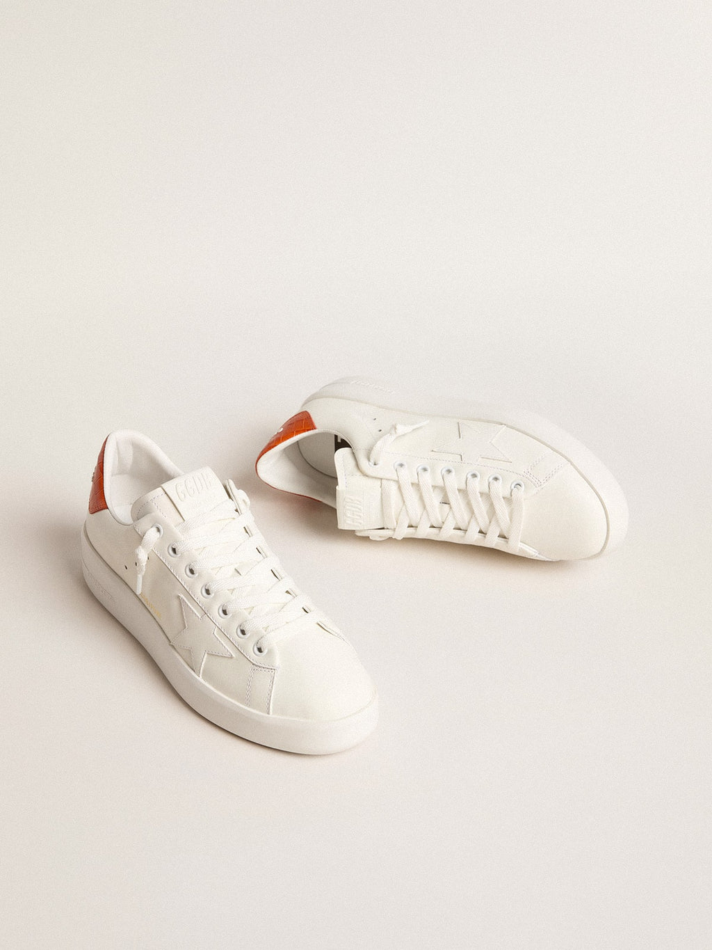 Golden Goose Purestar Donna con Stella in Pelle Bianca e Talloncino Arancione