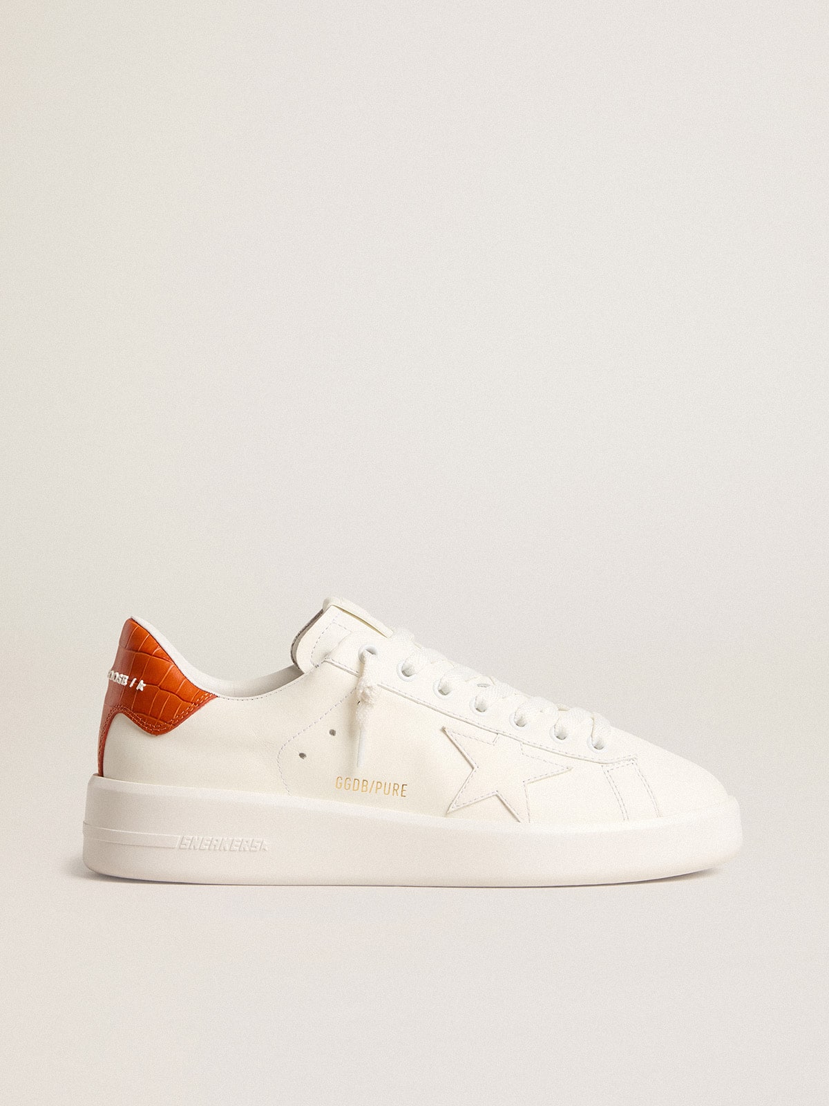 Golden Goose Purestar Donna con Stella in Pelle Bianca e Talloncino Arancione