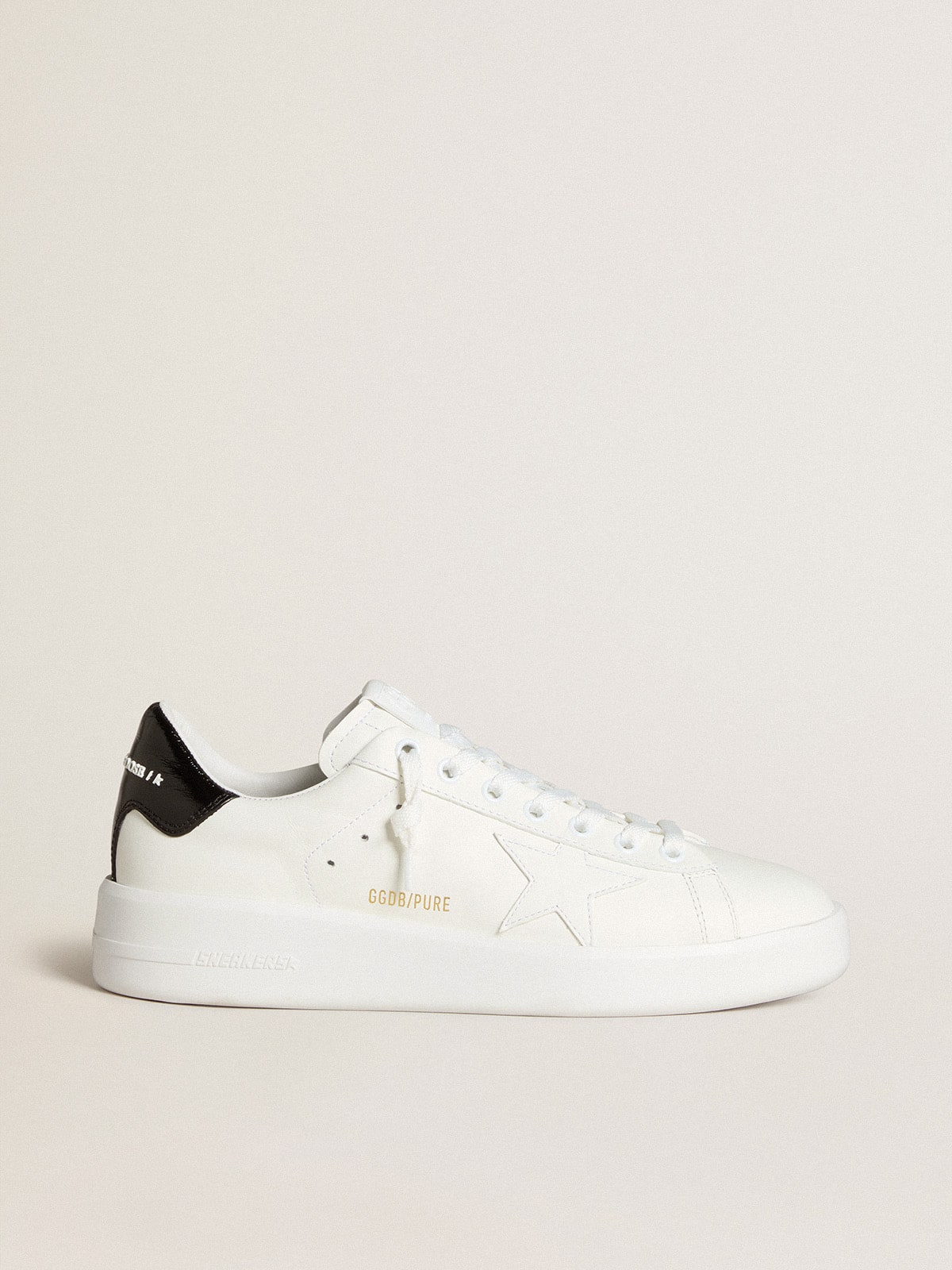 Golden Goose Purestar Donna con Stella in Pelle e Talloncino in Pelle Verniciata Nera