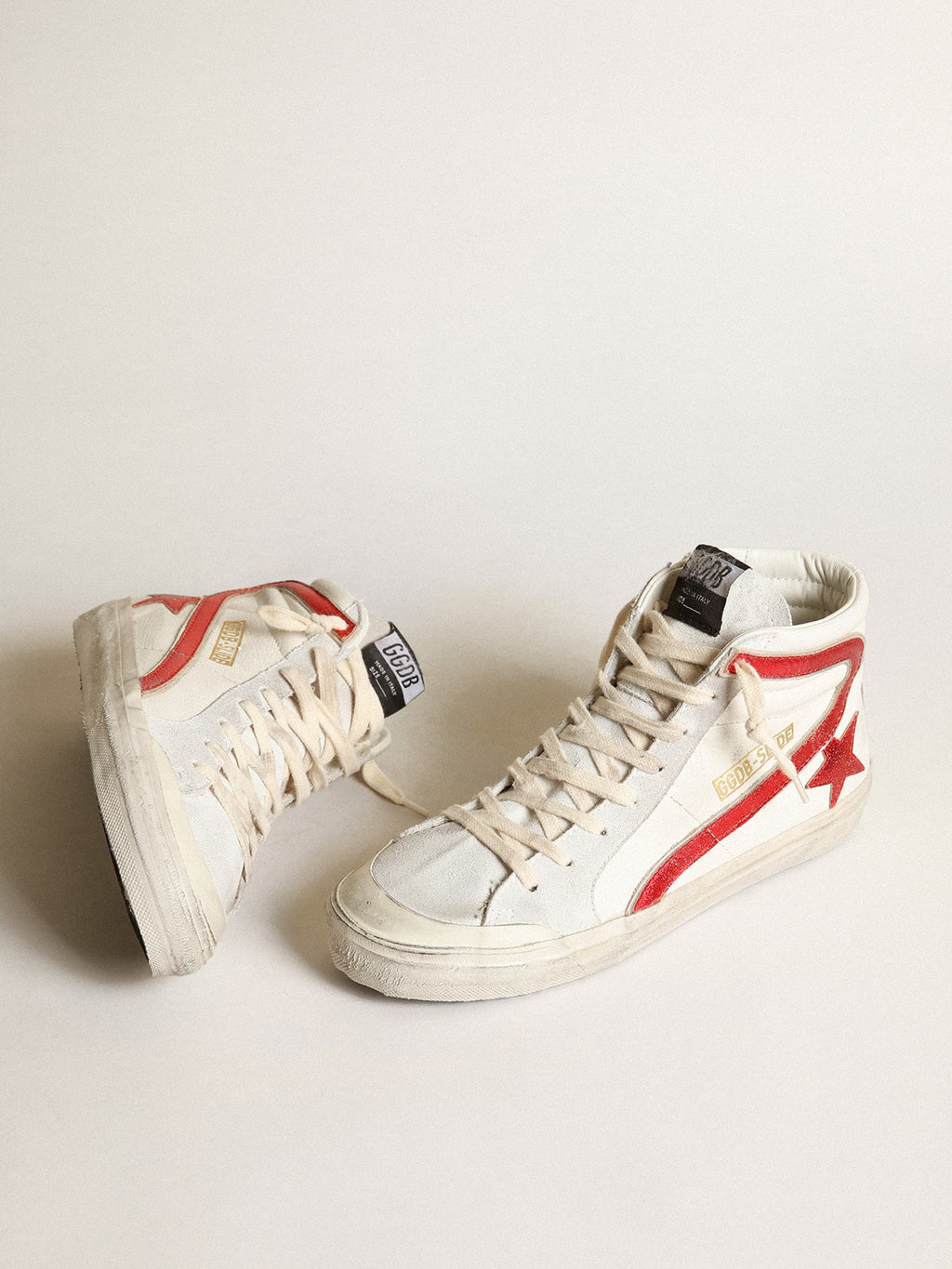 Golden Goose Slide con Stella e Virgola in Pelle Laminata Rossa