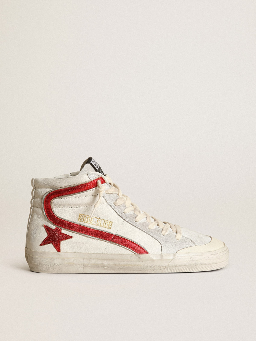 Golden Goose Slide con Stella e Virgola in Pelle Laminata Rossa
