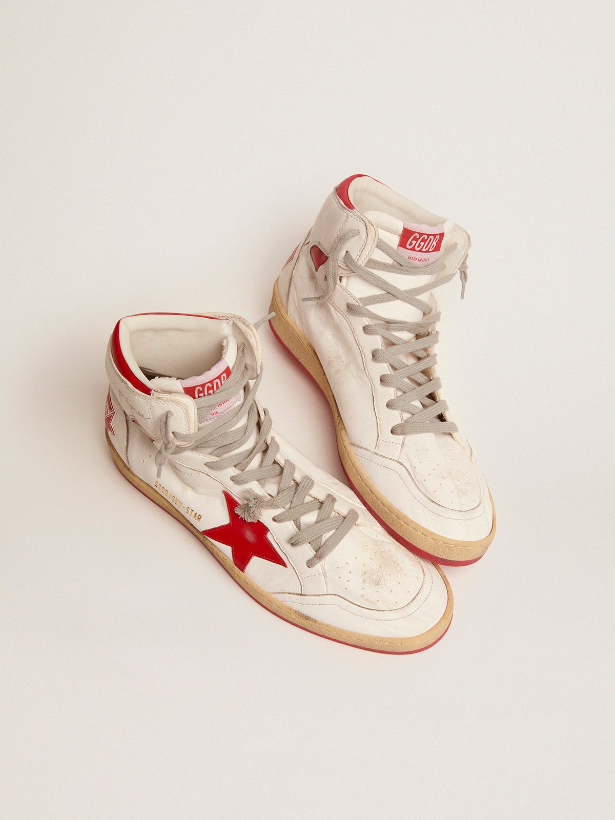 Golden Goose Sky Star Donna in Nappa Bianca con Stella e Talloncino Rosso
