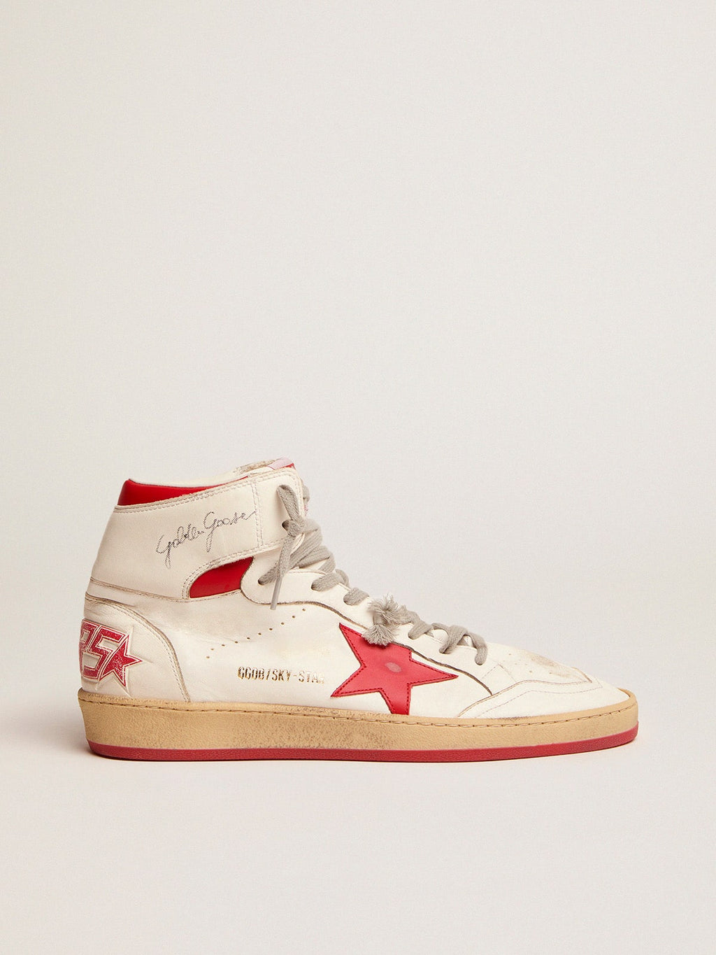 Golden Goose Sky Star Donna in Nappa Bianca con Stella e Talloncino Rosso
