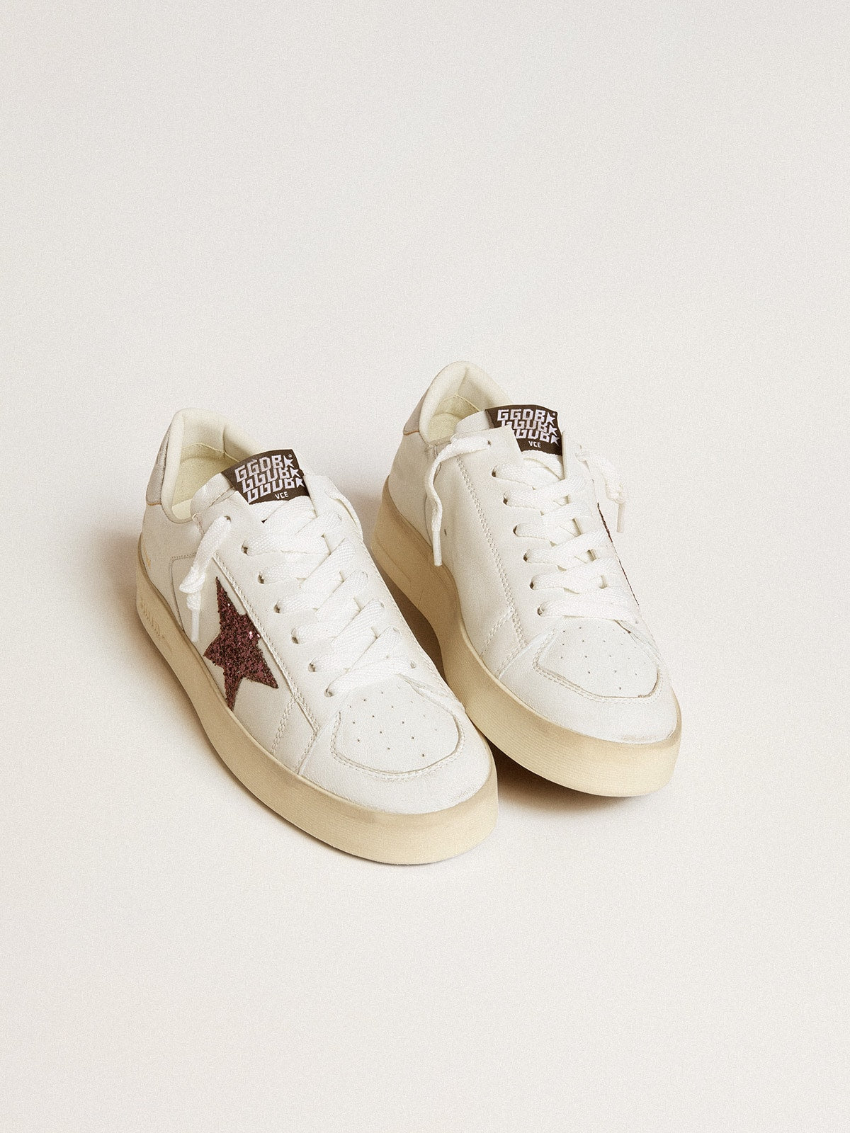 Golden Goose Stardan Donna in Nappa con Stella in Glitter e Talloncino in Pelle Laminata