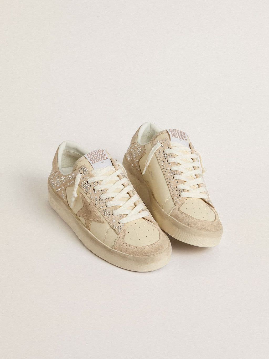 Golden Goose Stardan in Suede e Pelle Color Crema con Swarovski e Stella in Suede