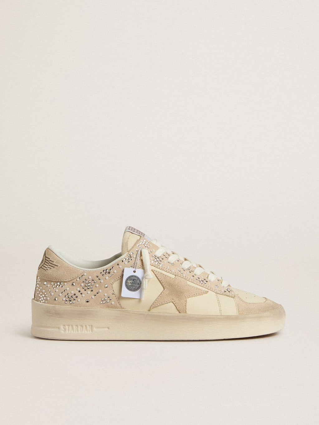 Golden Goose Stardan in Suede e Pelle Color Crema con Swarovski e Stella in Suede