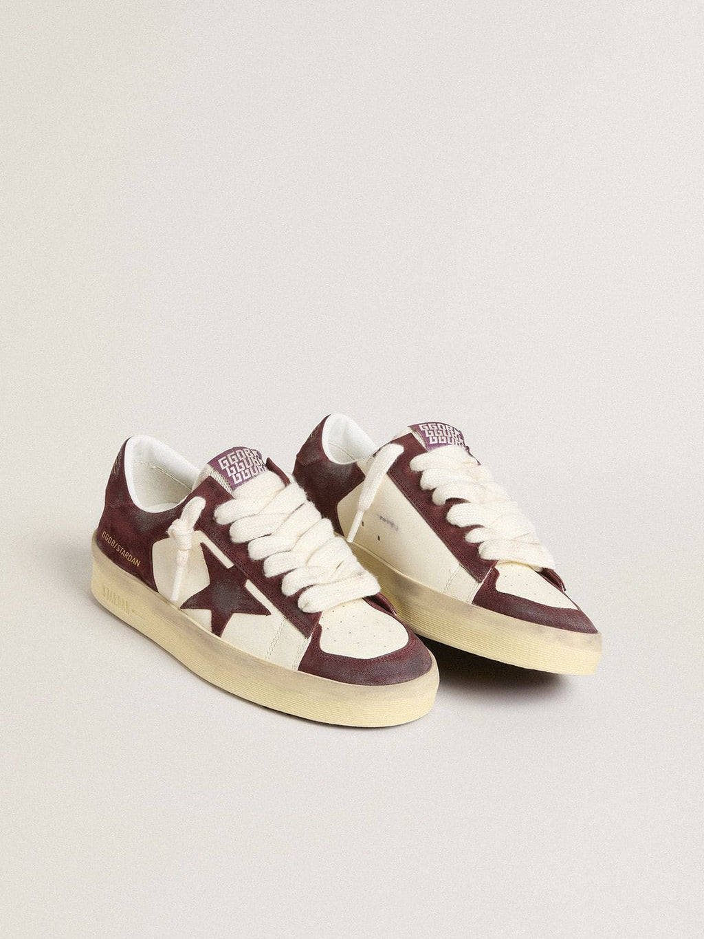 Golden Goose Stardan Donna in Nappa Bianca con Stella e Talloncino in Suede Bordeaux