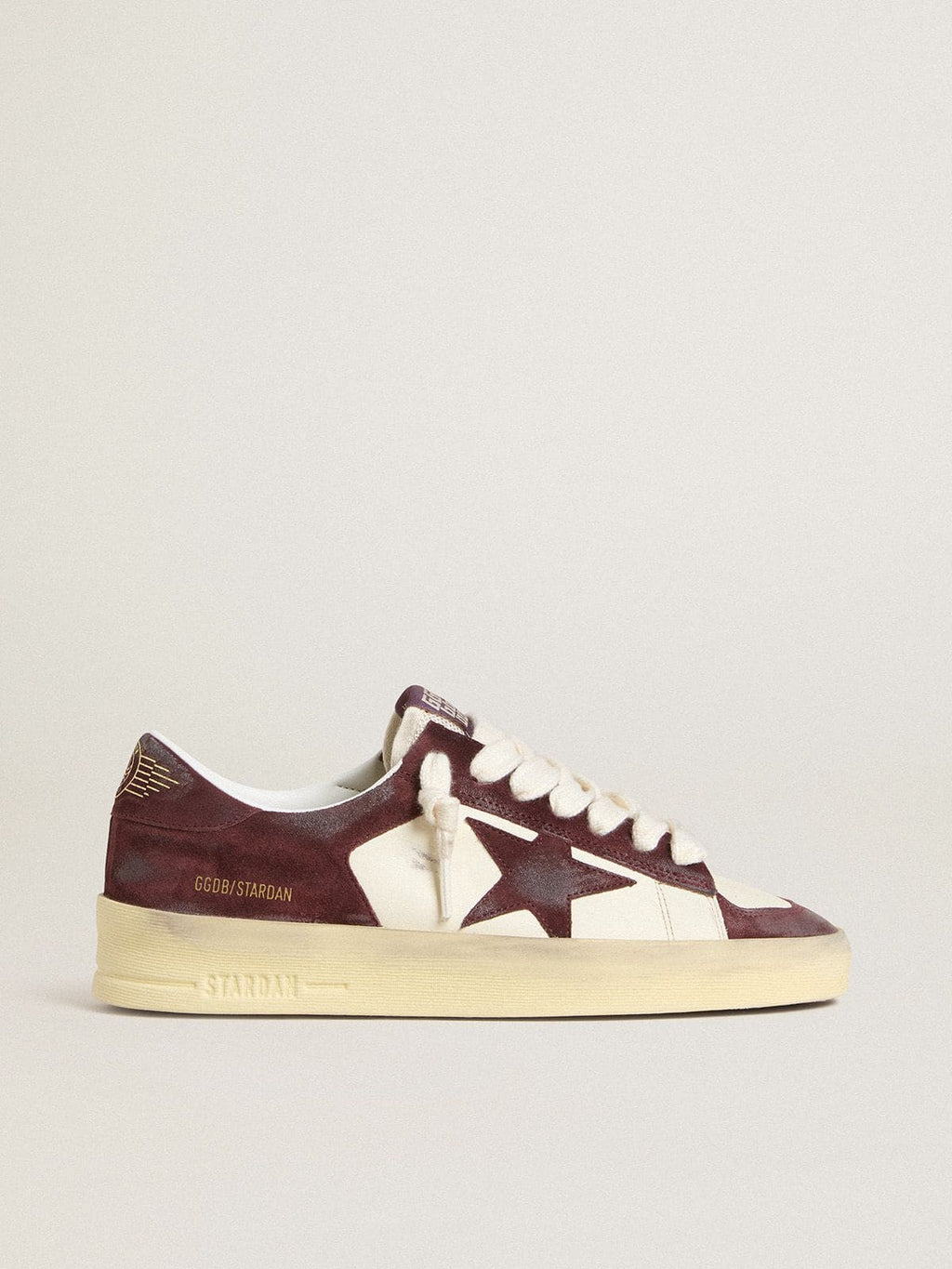 Golden Goose Stardan Donna in Nappa Bianca con Stella e Talloncino in Suede Bordeaux