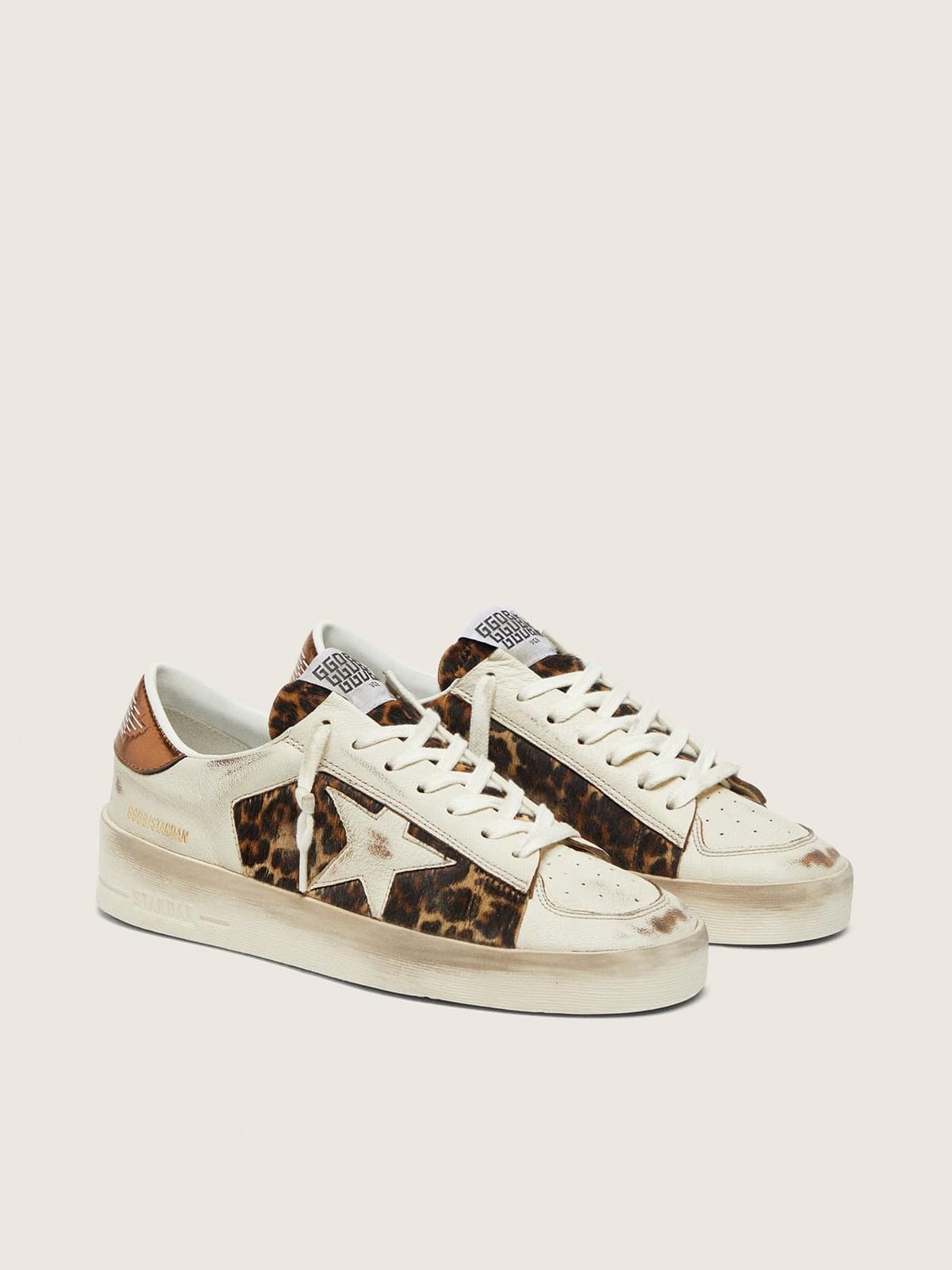 Golden Goose Stardan Donna in Pelle Bianca e Cavallino Leo con Stella in Pelle Bianca