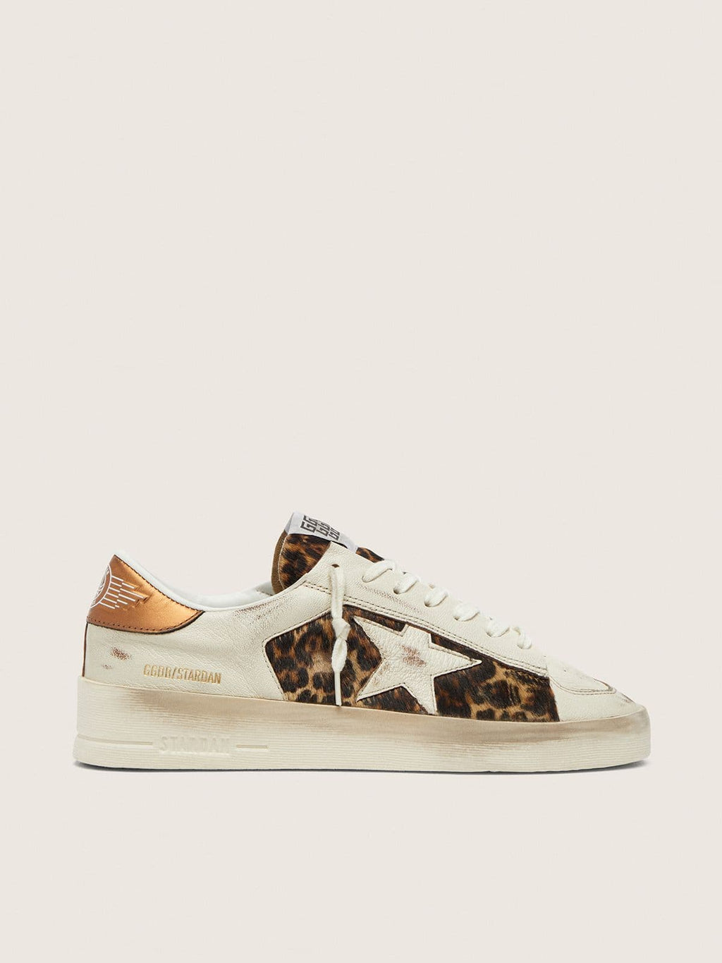 Golden Goose Stardan Donna in Pelle Bianca e Cavallino Leo con Stella in Pelle Bianca