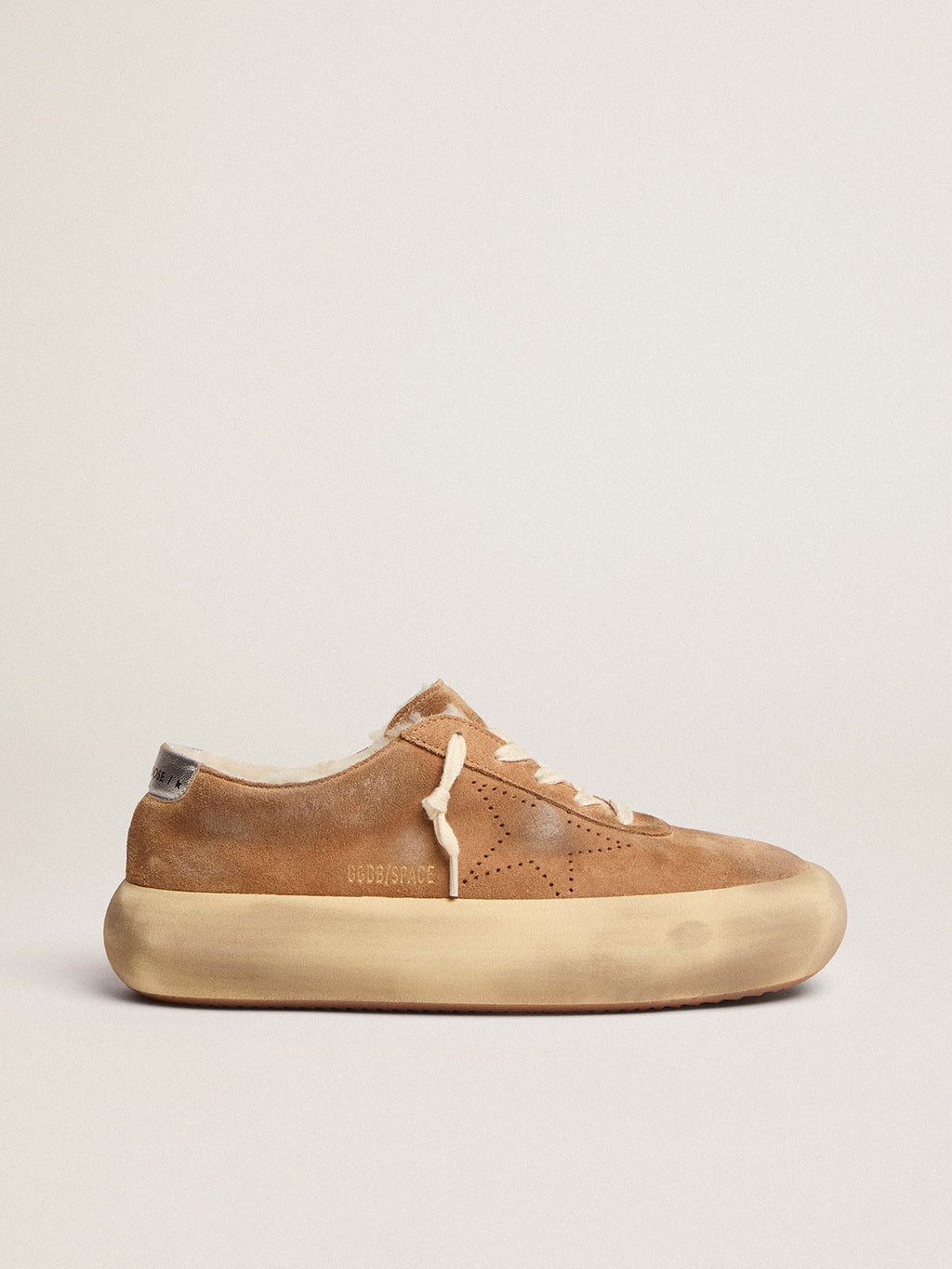 Golden Goose Scarpe Space Star Donna in Suede Color Tabacco e Fodera in Shearling