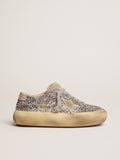 Golden Goose Scarpe Space Star Donna in Glitter Argento e Fodera in Shearling