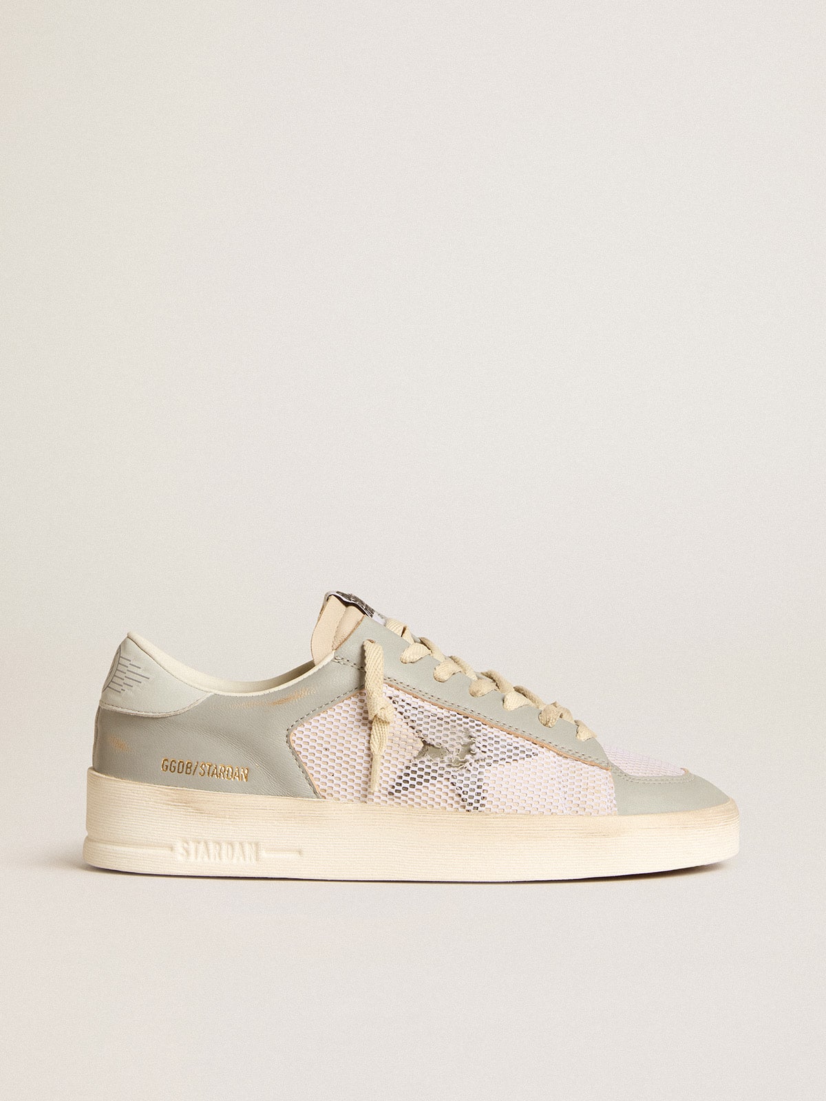 Golden Goose Stardan in Nappa Grigia e Rete Bianca con Stella in Pelle Grigia