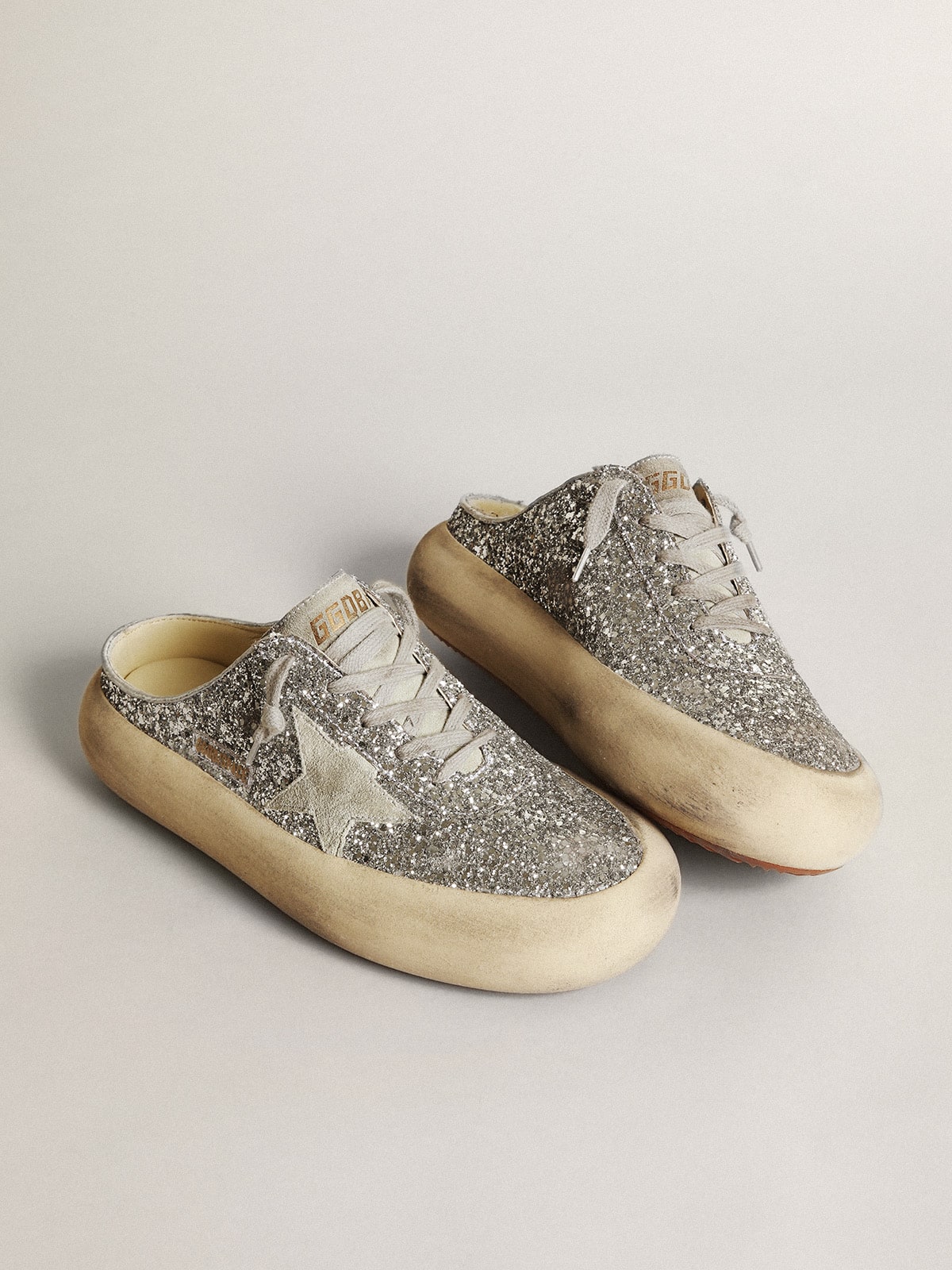 Golden Goose Space Star Sabot Donna in Glitter con Stella e Linguetta Ghiaccio