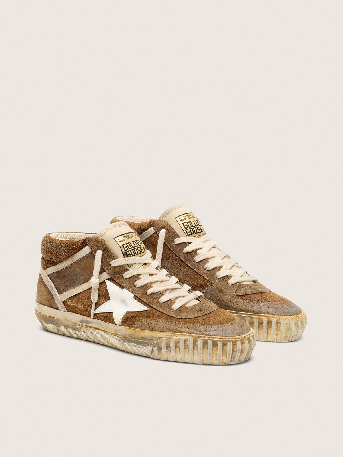 Golden Goose Mid Star Donna Lab in Suede Color Ruggine con Stella in Pelle Bianca