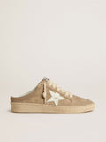 Golden Goose Ball Star Sabot Donna in Suede Beige con Stella in Pelle Bianca
