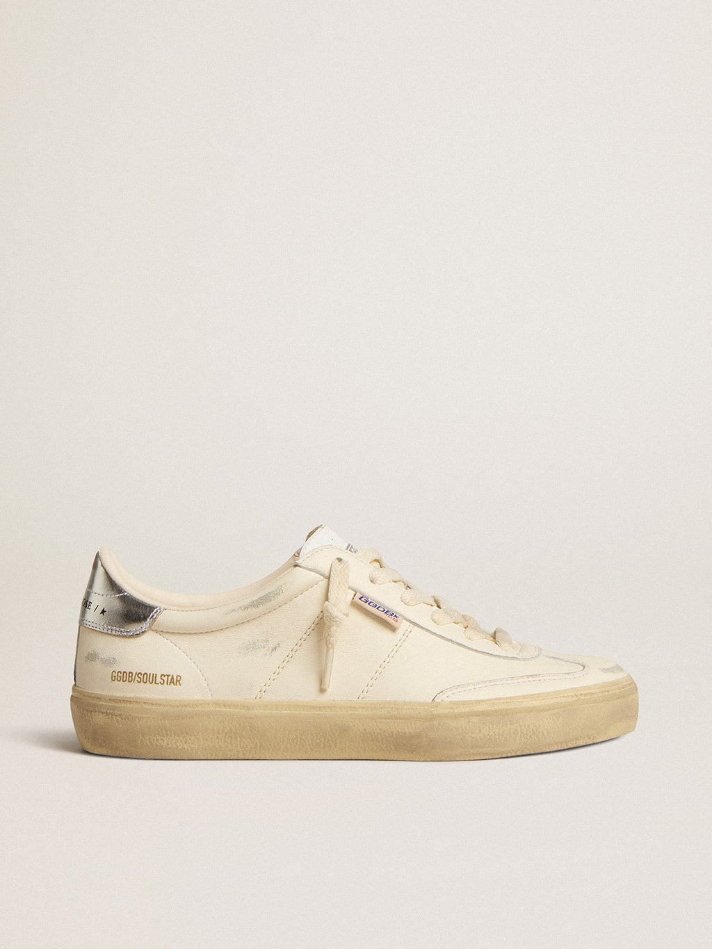 Golden Goose Soul Star in Nappa Bianca con Talloncino in Pelle Laminata Argento