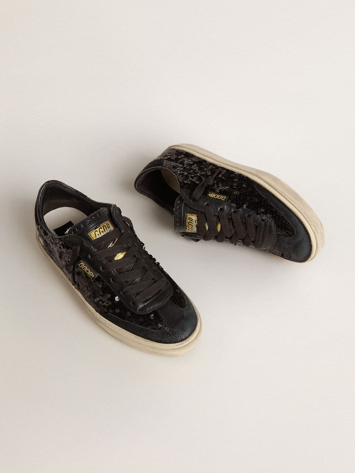 Golden Goose Soul Star Donna in Paillettes Nere con Talloncino in Suede Nero