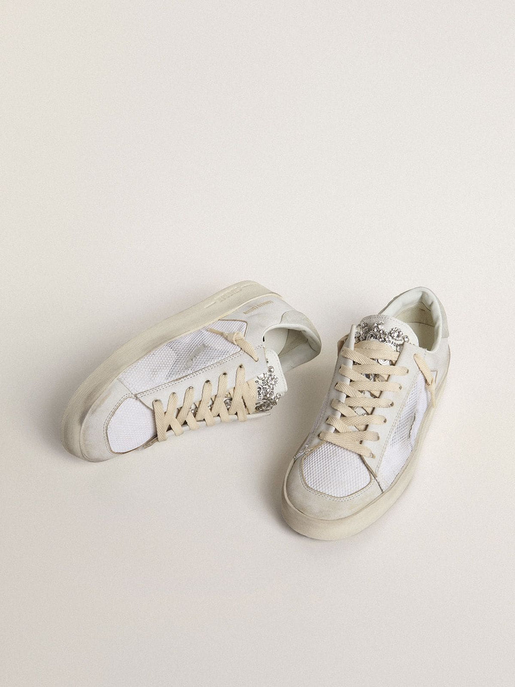 Golden Goose Stardan Ltd in Pelle Bianca con Stella e Talloncino in Suede Color Grigio Ghiaccio