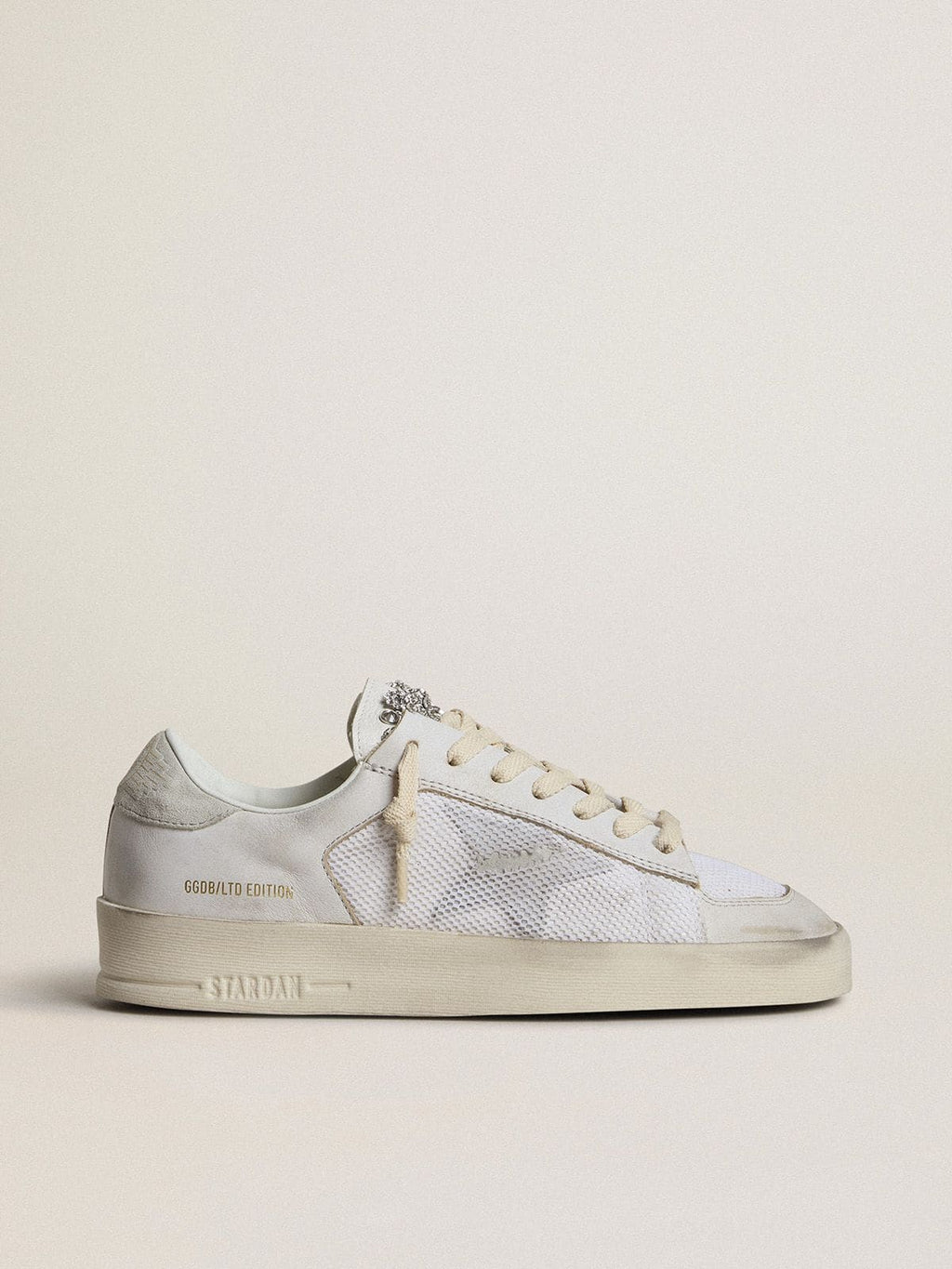 Golden Goose Stardan Ltd in Pelle Bianca con Stella e Talloncino in Suede Color Grigio Ghiaccio