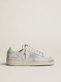Golden Goose Stardan Ltd in Pelle Bianca con Stella e Talloncino in Suede Color Grigio Ghiaccio