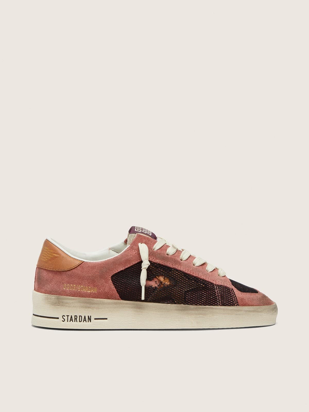 Golden Goose Stardan Donna in Suede Rosa con Stella Beige