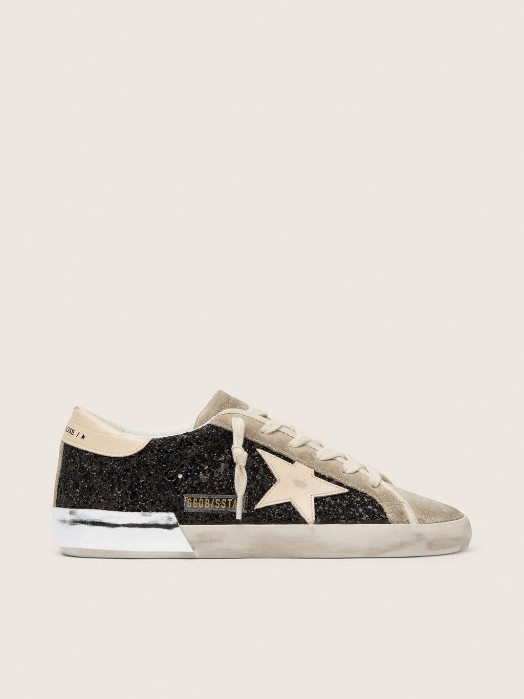 Golden Goose Super-Star in Glitter Neri con Stella Panna e Inserti in Suede
