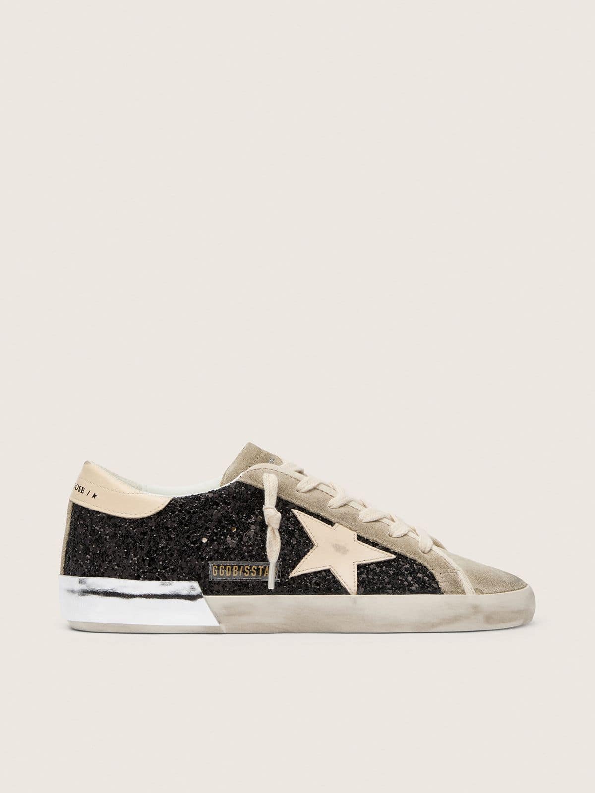 Golden Goose Super-Star in Glitter Neri con Stella Panna e Inserti in Suede