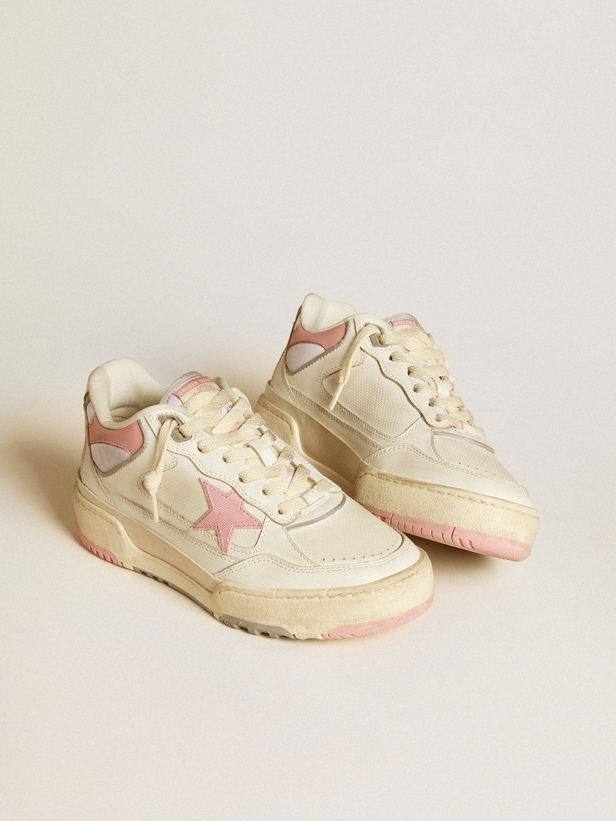 Golden Goose Forty2 Donna con Stella Rosa e Talloncino in Pelle Bianca
