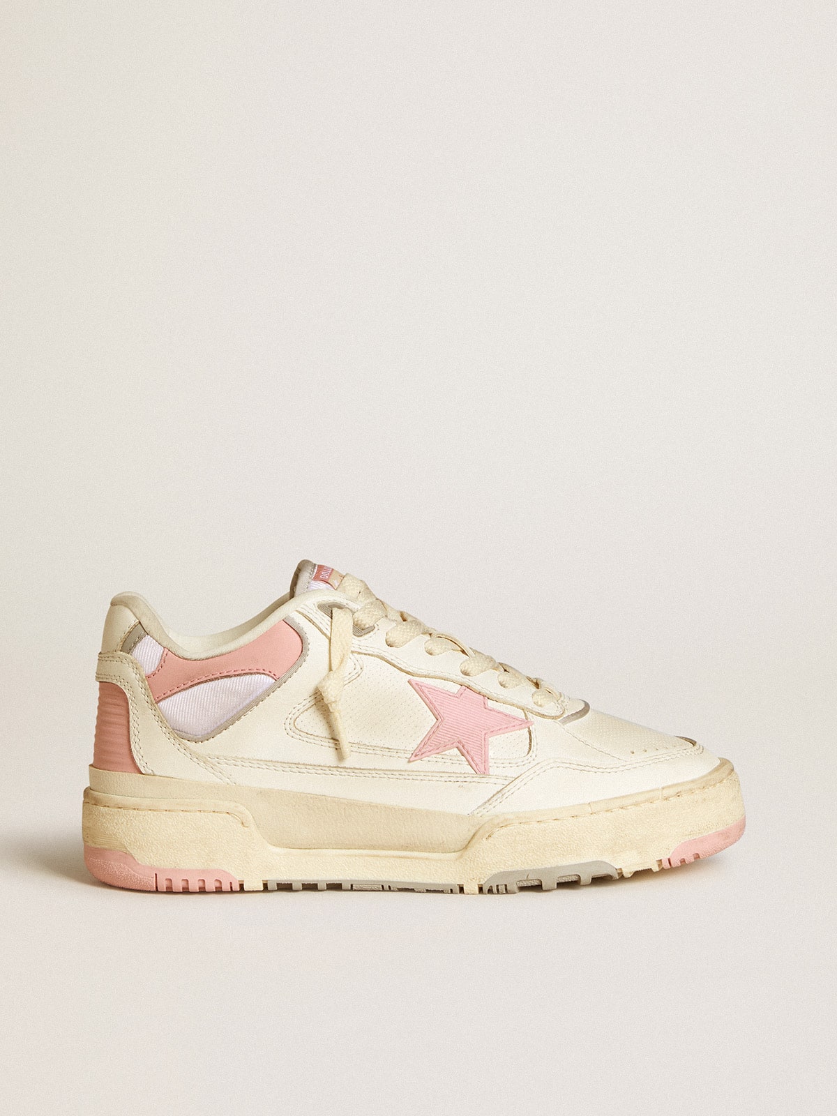 Golden Goose Forty2 Donna con Stella Rosa e Talloncino in Pelle Bianca