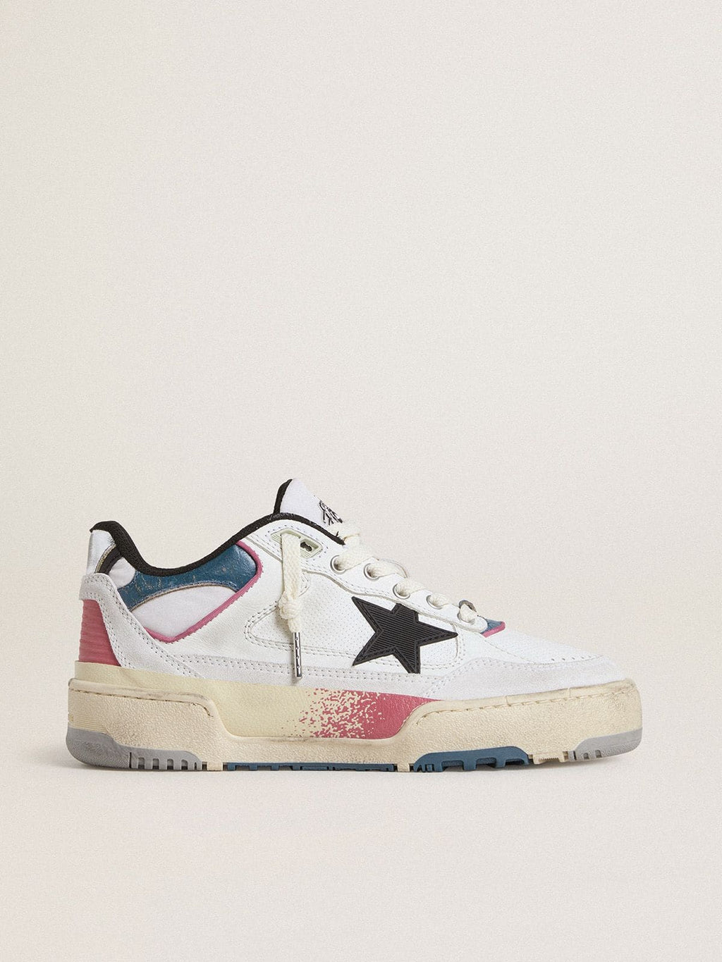 Golden Goose Forty2 Donna con Stella Nera e Talloncino in Pelle Laminata Argento