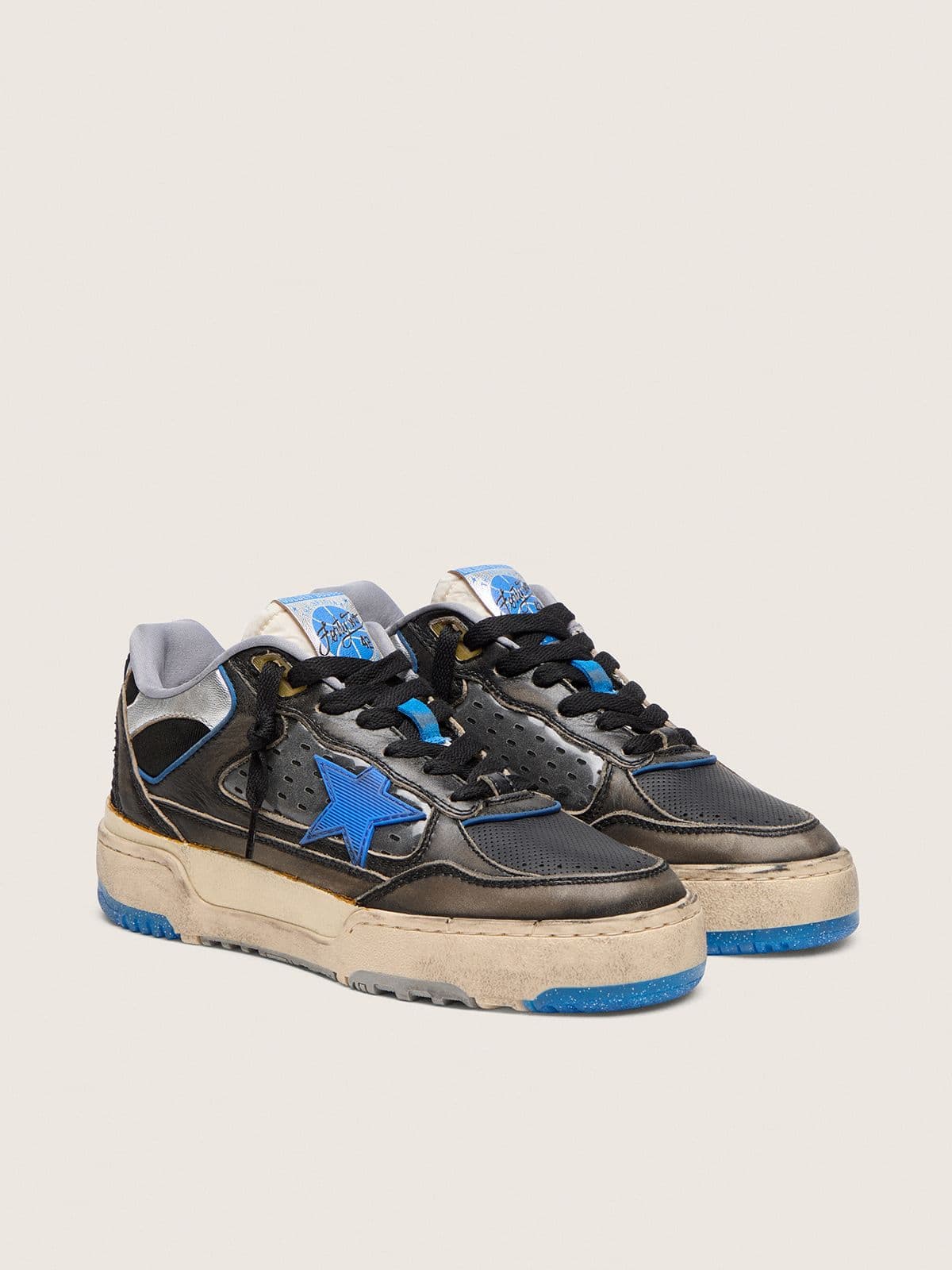 Golden Goose Forty2 Donna in Gomma Espansa e Pelle Nere con Stella in Tpu e Talloncino in Pelle Nera