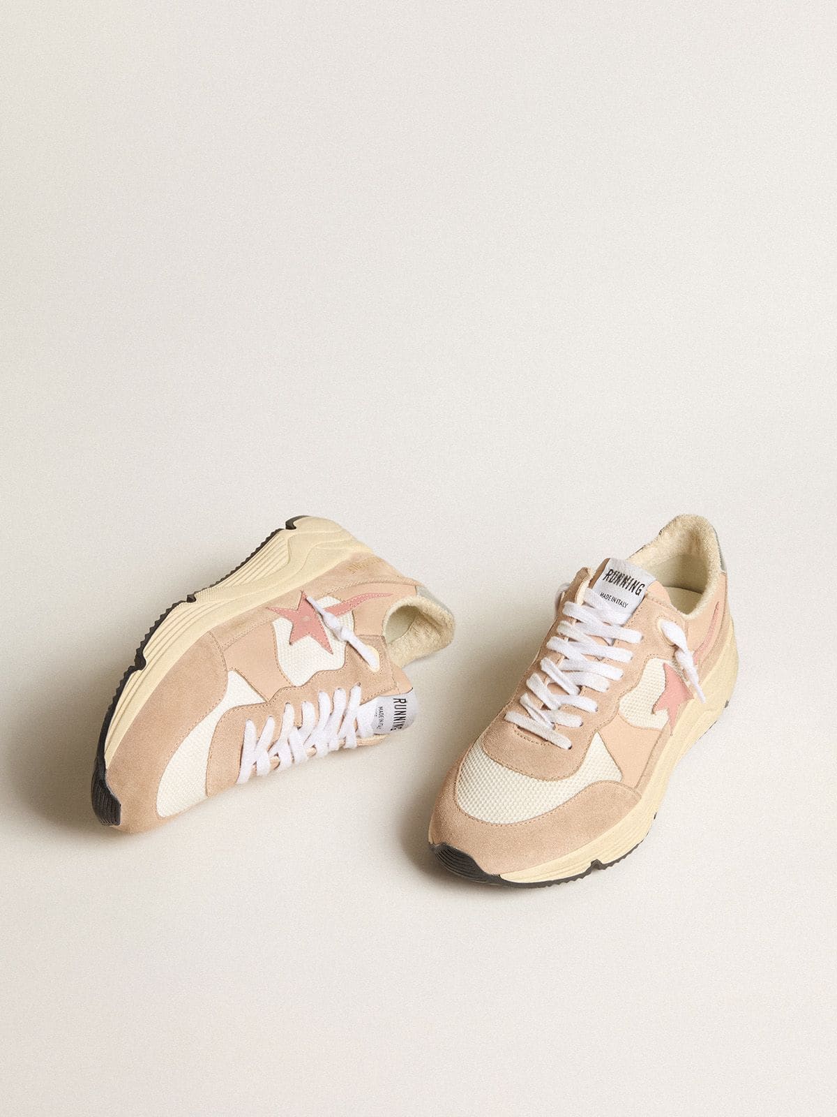Golden Goose Running Sole Donna in Rete e Suede con Stella Rosa e Talloncino Argento