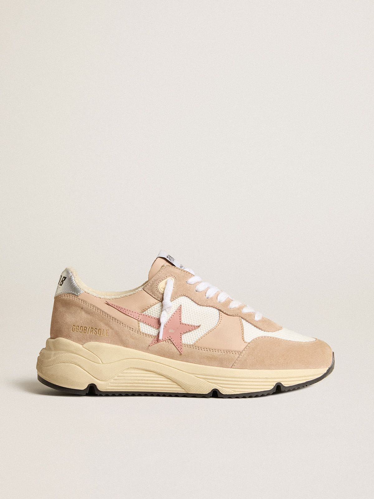 Golden Goose Running Sole Donna in Rete e Suede con Stella Rosa e Talloncino Argento