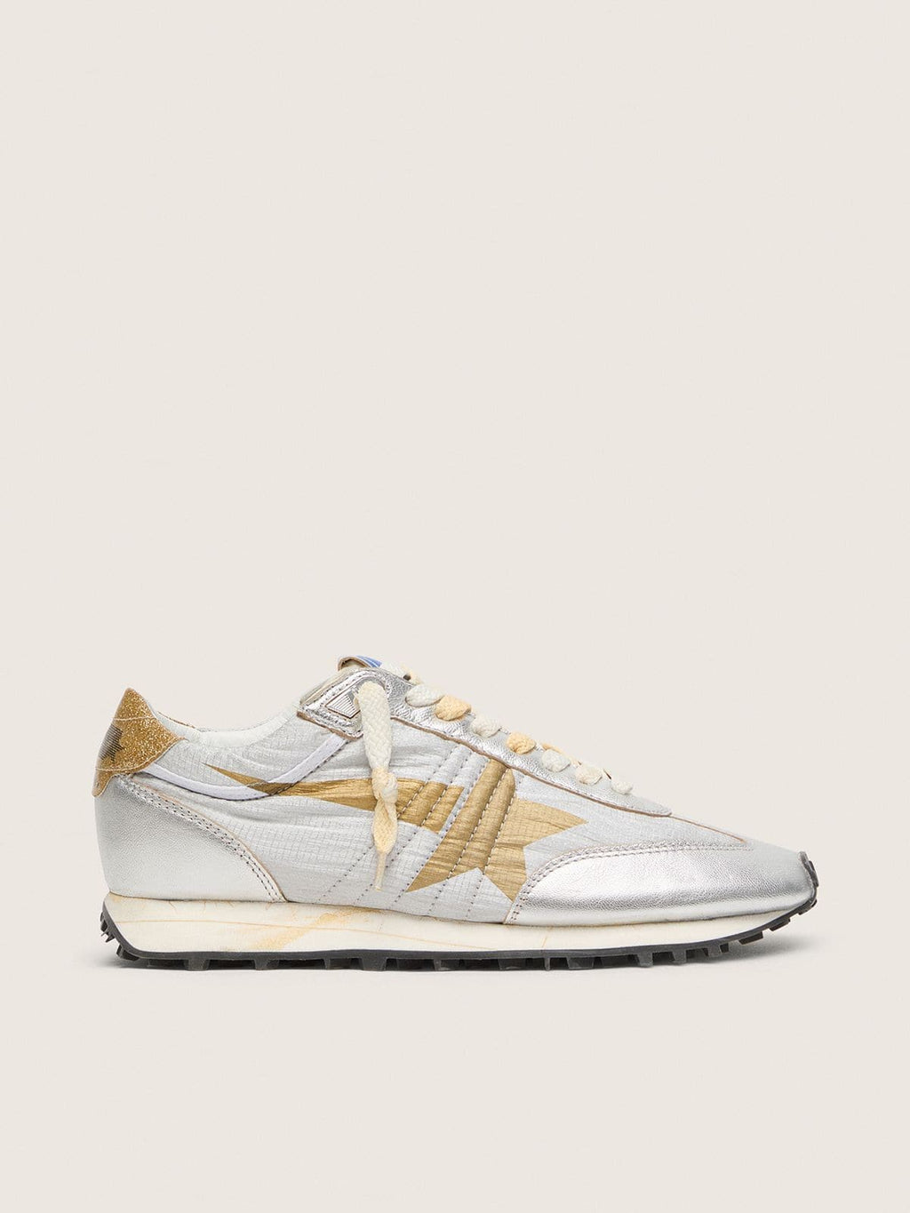Golden Goose Marathon Donna con Tomaia in Nylon Ripstop di Colore Argento e Stella Oro