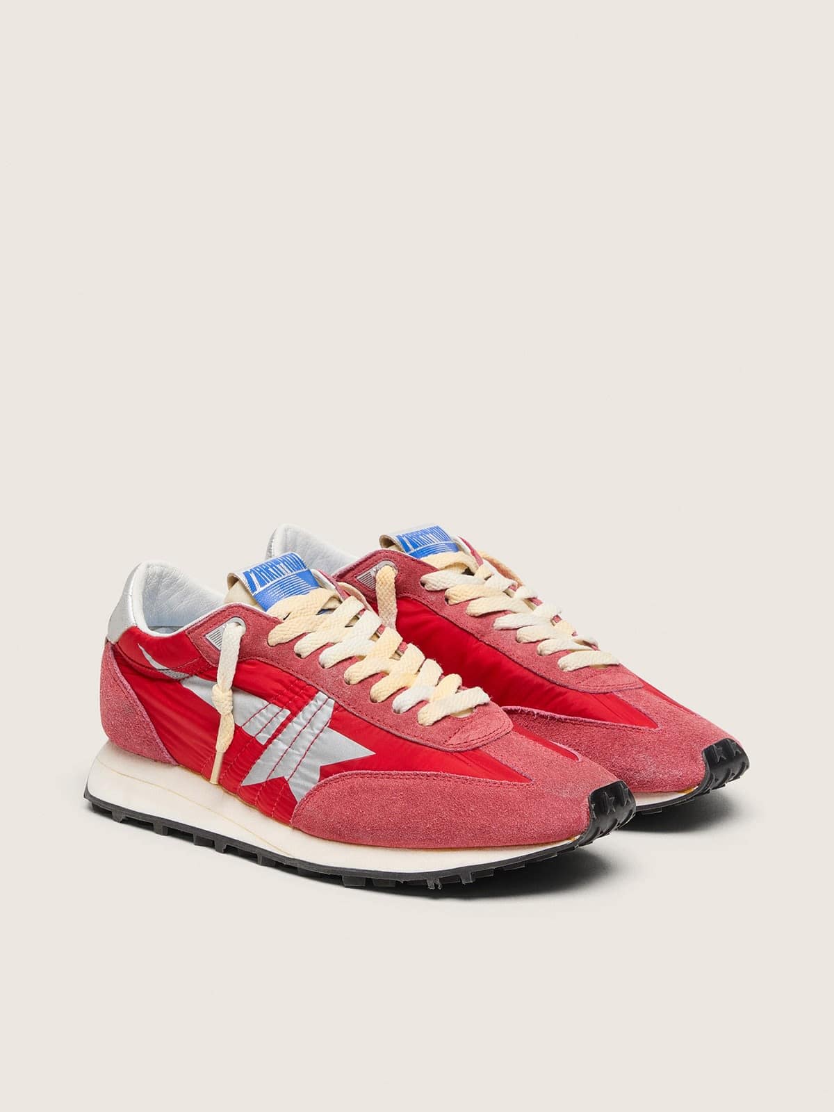 Golden Goose Marathon Donna con Tomaia in Nylon di Colore Rosso e Stella Argento