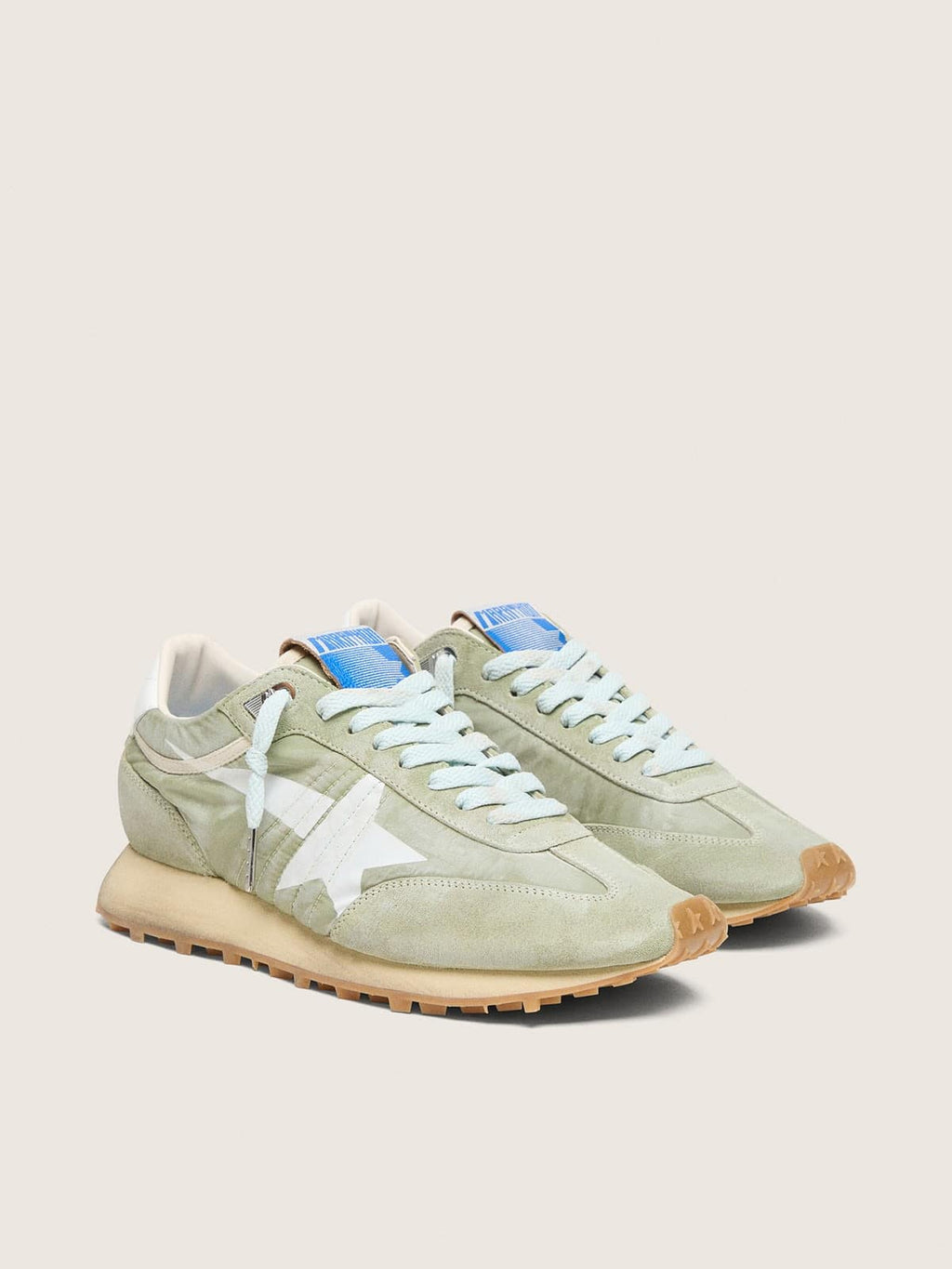 Golden Goose Marathon Donna in Nylon Verde Salvia con Stella Bianca