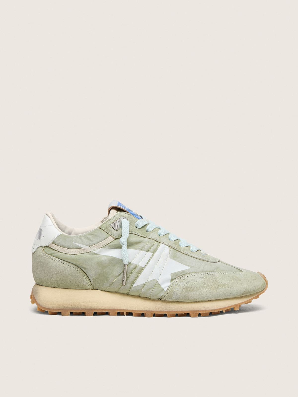 Golden Goose Marathon Donna in Nylon Verde Salvia con Stella Bianca