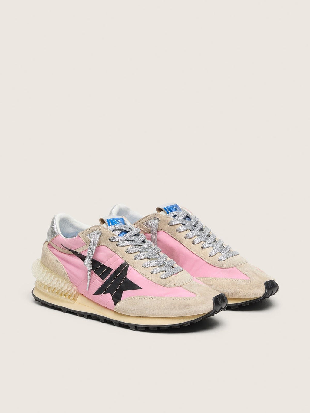 Golden Goose Marathon Donna in Nylon Rosa e Suede Beige con Stella Stampata Nera