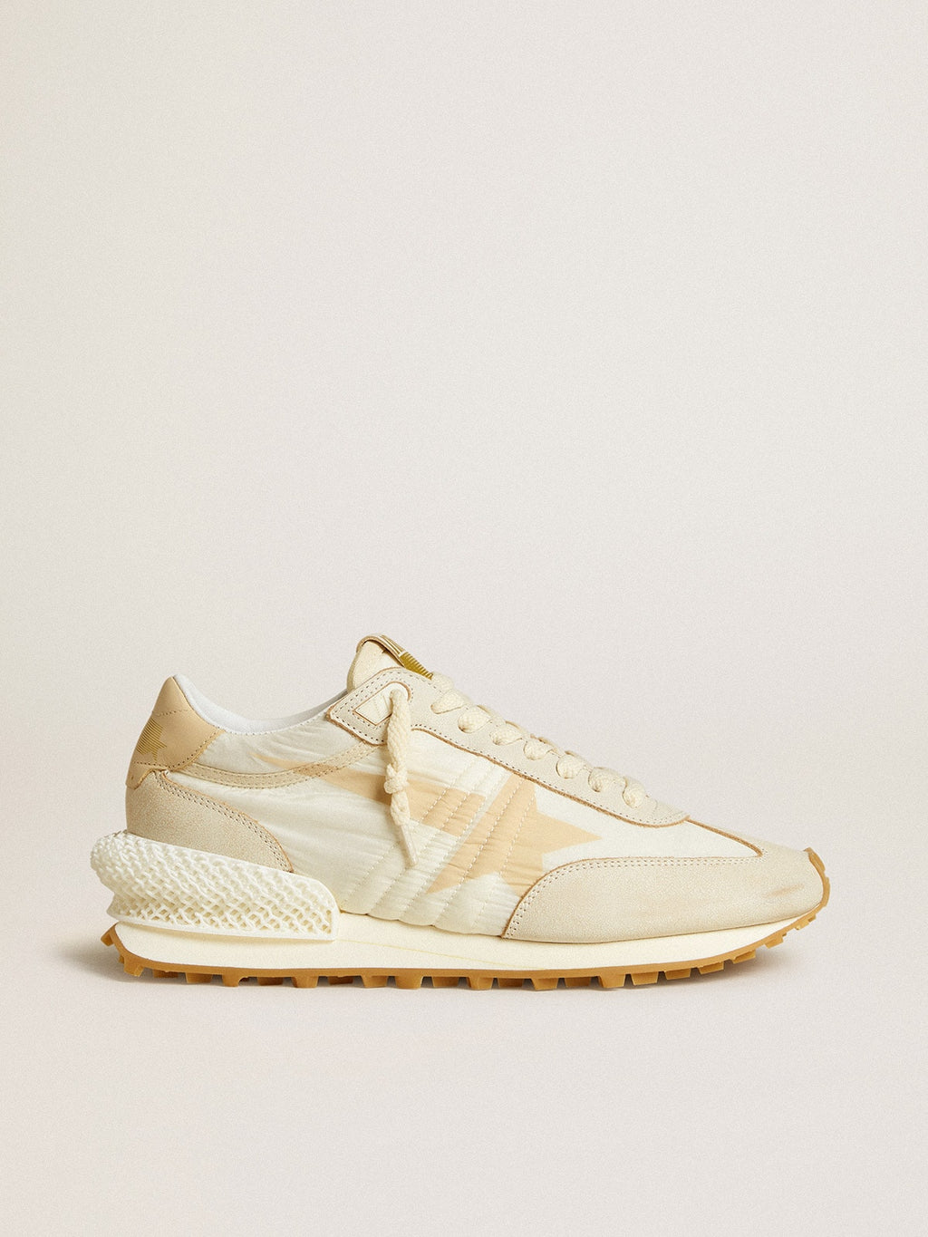 Golden Goose Marathon Donna in Nylon Beige e Pelle Grigia con Stella Stampata Beige
