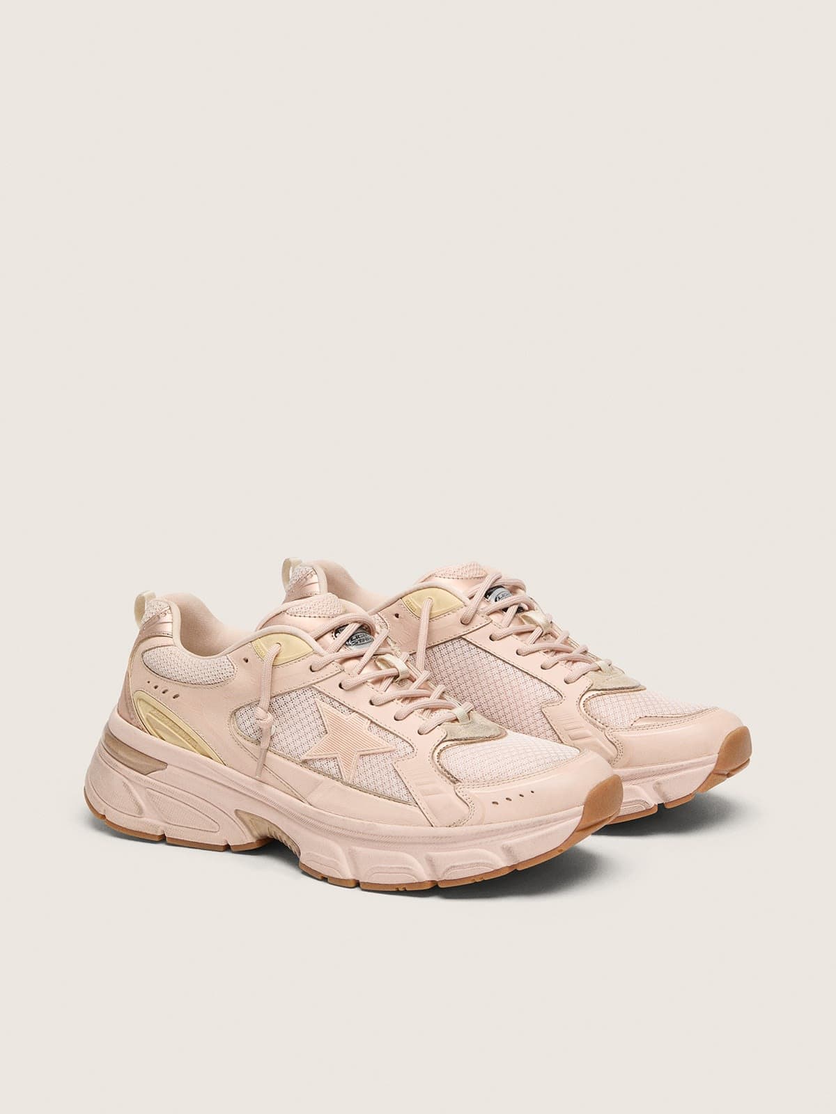 Golden Goose Lightstar Donna in Tomaia in Pelle e Mesh Rosa e Stella Rosa