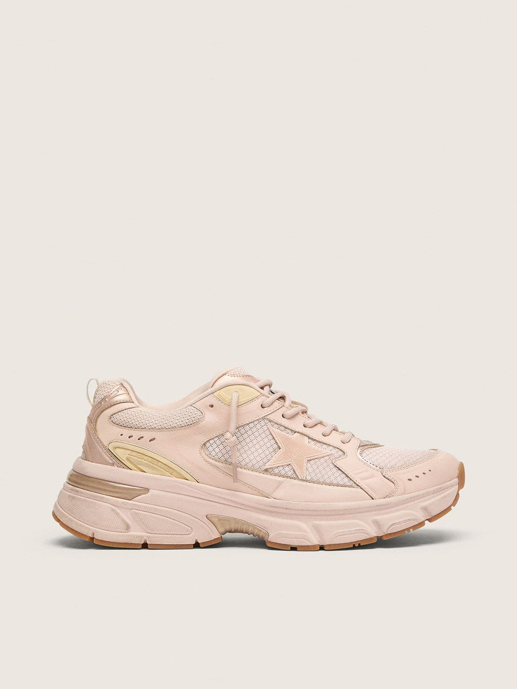 Golden Goose Lightstar Donna in Tomaia in Pelle e Mesh Rosa e Stella Rosa