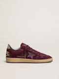 Golden Goose Ball Star Donna in Suede Bordeaux con Stella in Cristalli e Talloncino in Pelle Laminata