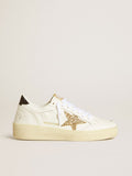 Golden Goose Ball Star Donna in Pelle Bianca con Stella Glitter Oro e Talloncino Glitter Nero