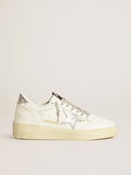 Golden Goose Ball Star Donna con Stella in Pelle Argento e Talloncino in Glitter Argento