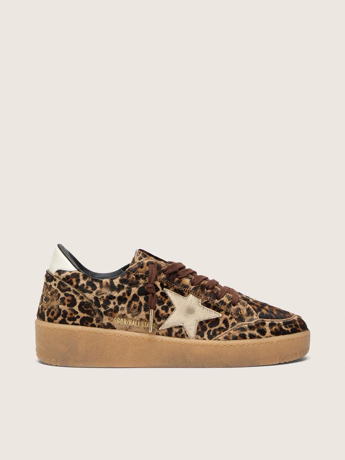 Golden Goose Ball Star Donna in Cavallino Leopardato con Stella in Pelle Platino e Talloncino in Pelle Bianca